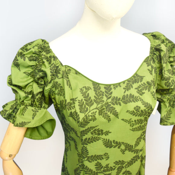 Deep Green Fern Elegance Hawaiian Long Flare Dress