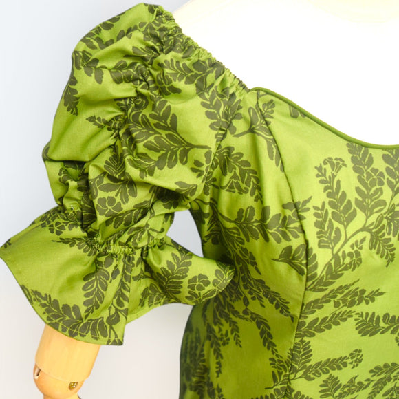 Deep Green Fern Elegance Hawaiian Long Flare Dress