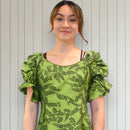 Deep Green Fern Elegance Hawaiian Long Flare Dress