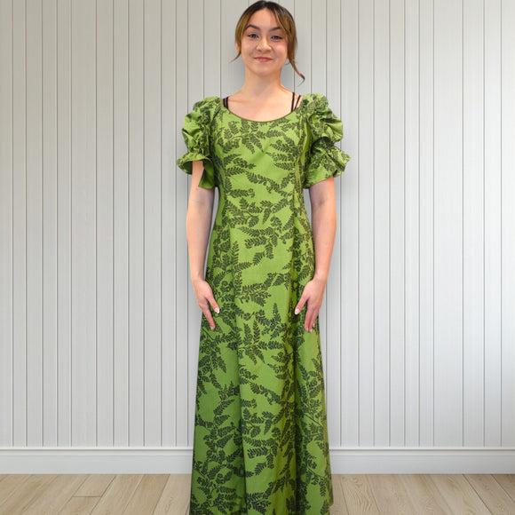 Deep Green Fern Elegance Hawaiian Long Flare Dress