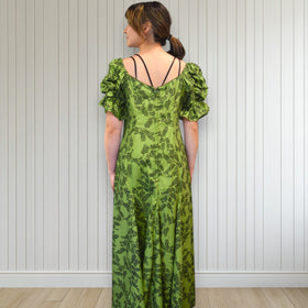 Deep Green Fern Elegance Hawaiian Long Flare Dress