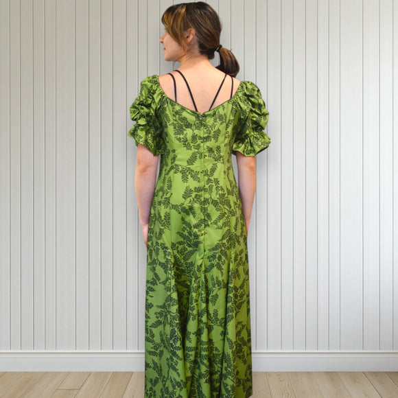 Deep Green Fern Elegance Hawaiian Long Flare Dress