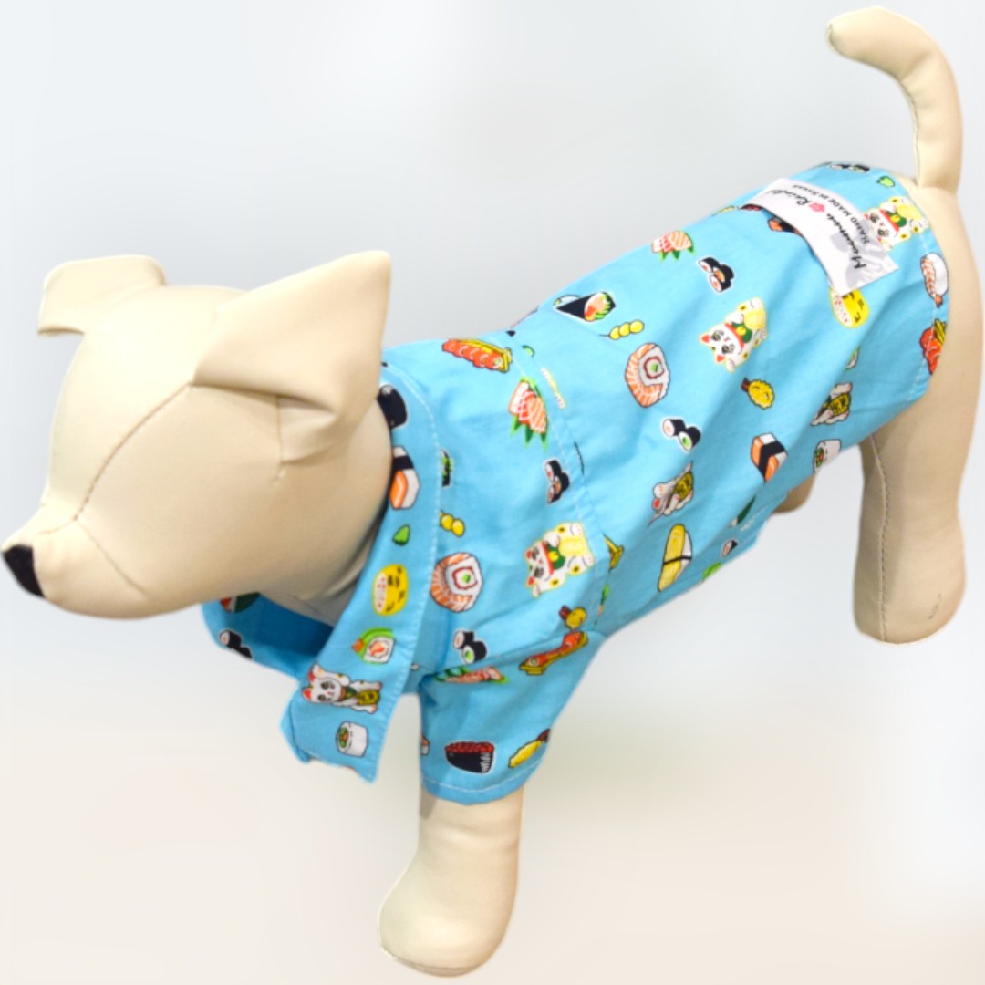 Dog's Shirts | Maneki Neko Print | Blue