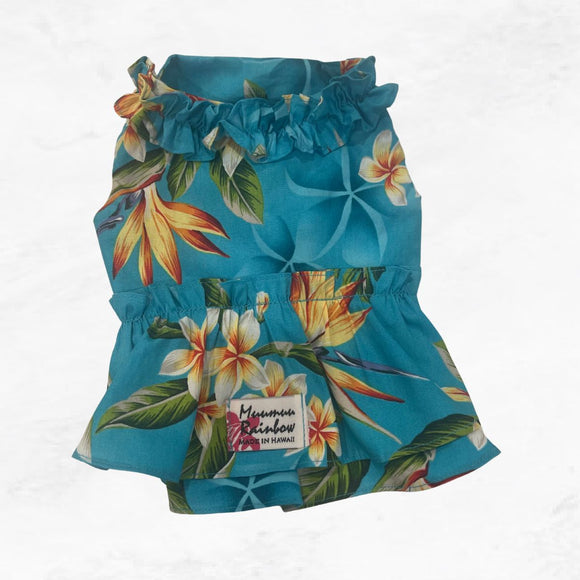 Tropical Radiance: Vivid Pink Plumeria & Bird of Paradise Dog Dress