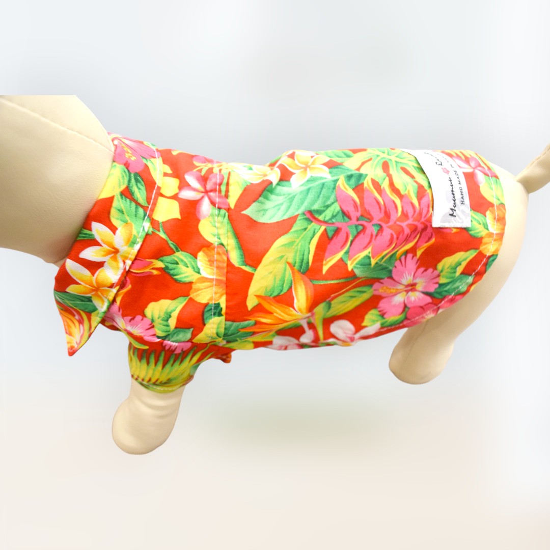 Dog's Aloha Shirts | Hawaiian Flowers Print - Red