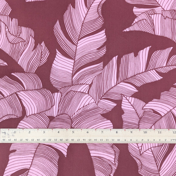Dusty Pink Banana Leaf Hawaiian Fabric – Elegant Tropical Print Polycotton