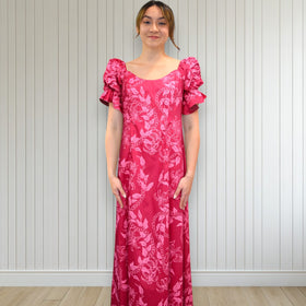 Elegant Pink Hawaiian Long Flare Dress