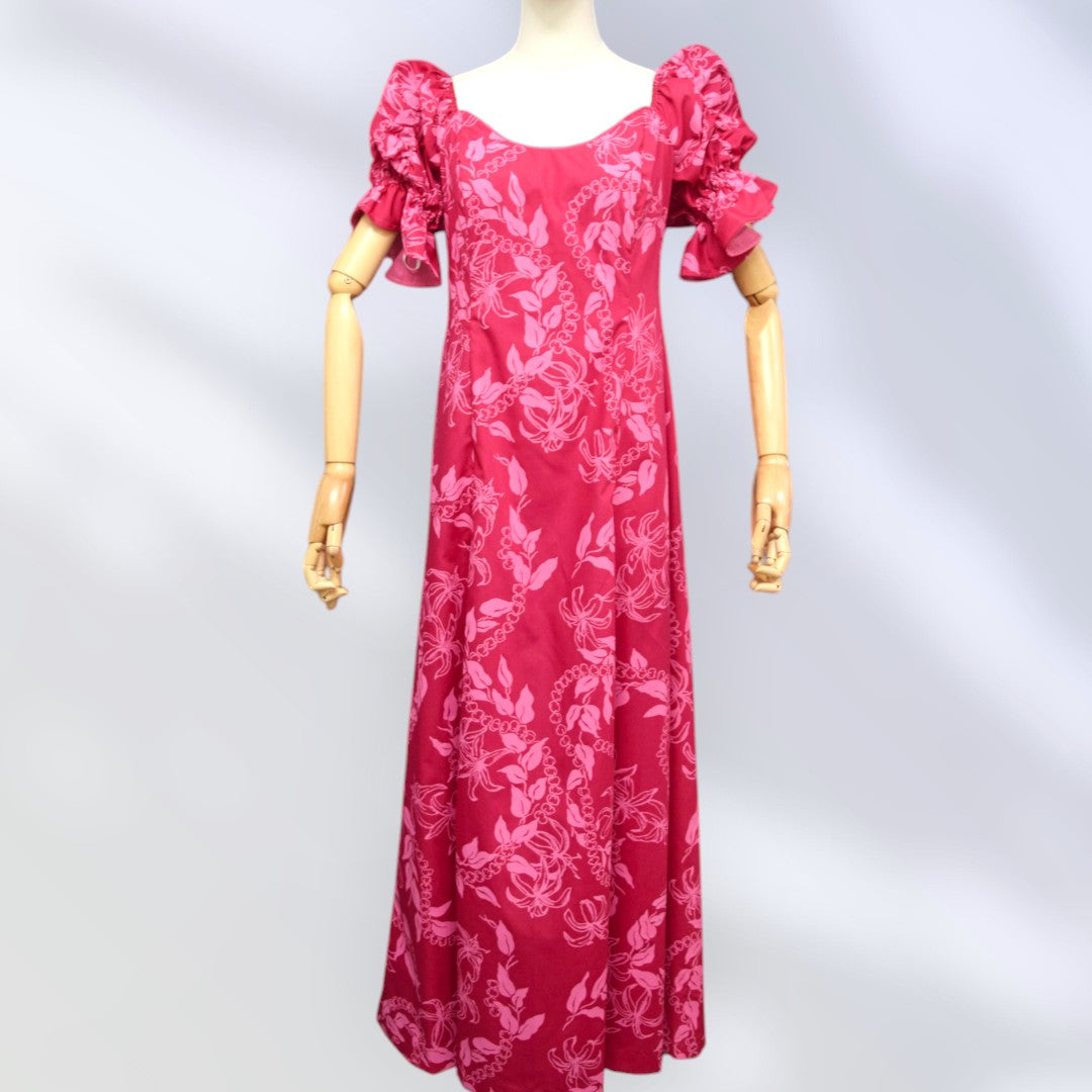 Elegant Pink Hawaiian Long Flare Dress