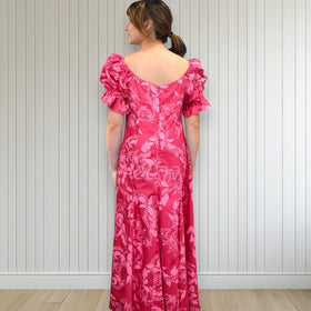 Elegant Pink Hawaiian Long Flare Dress