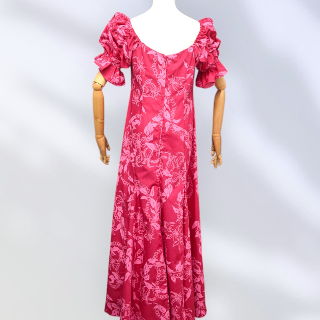 Elegant Pink Hawaiian Long Flare Dress