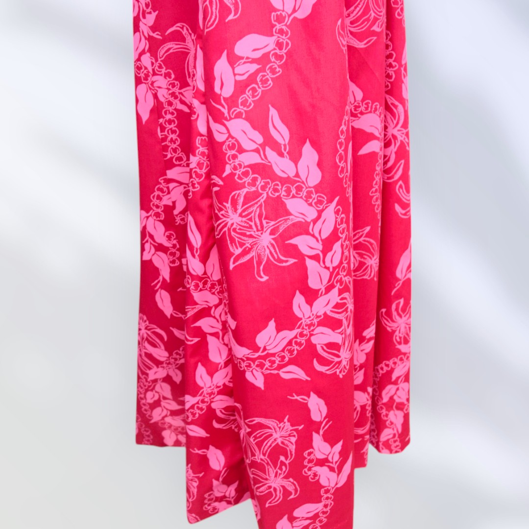 Elegant Pink Hawaiian Long Flare Dress