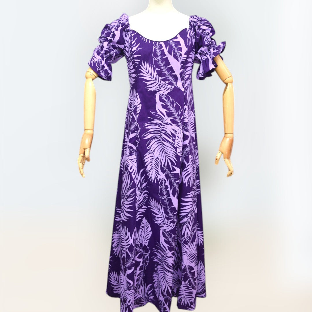 Elegant Purple Hawaiian Leaf Long 
Dress