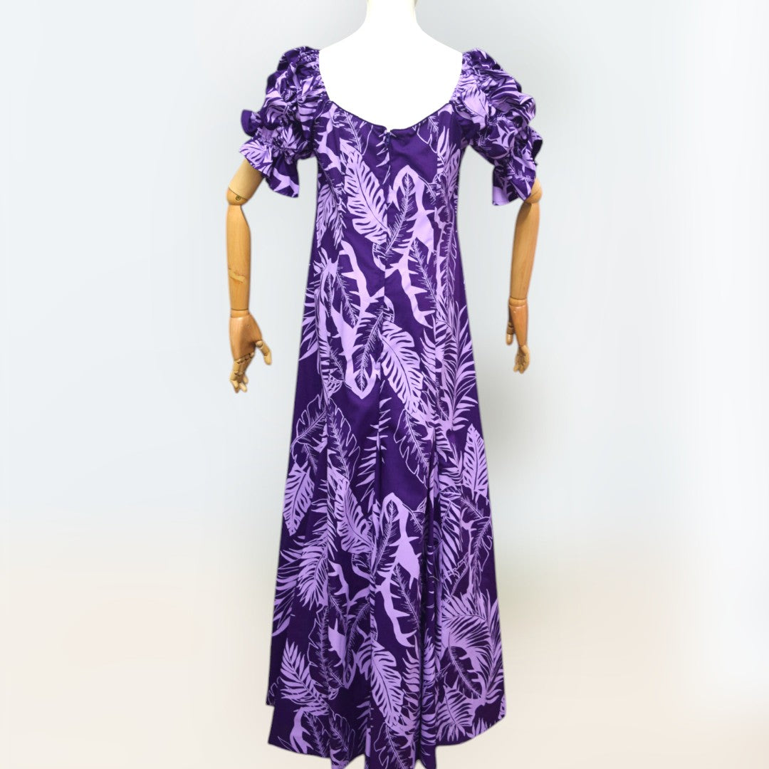 Elegant Purple Hawaiian Leaf Long 
Dress