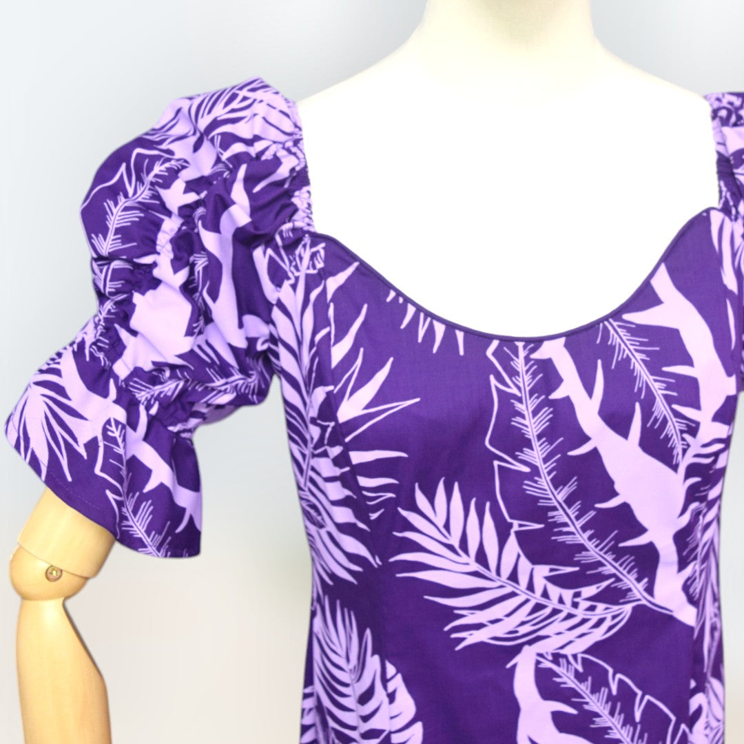 Elegant Purple Hawaiian Leaf Long 
Dress