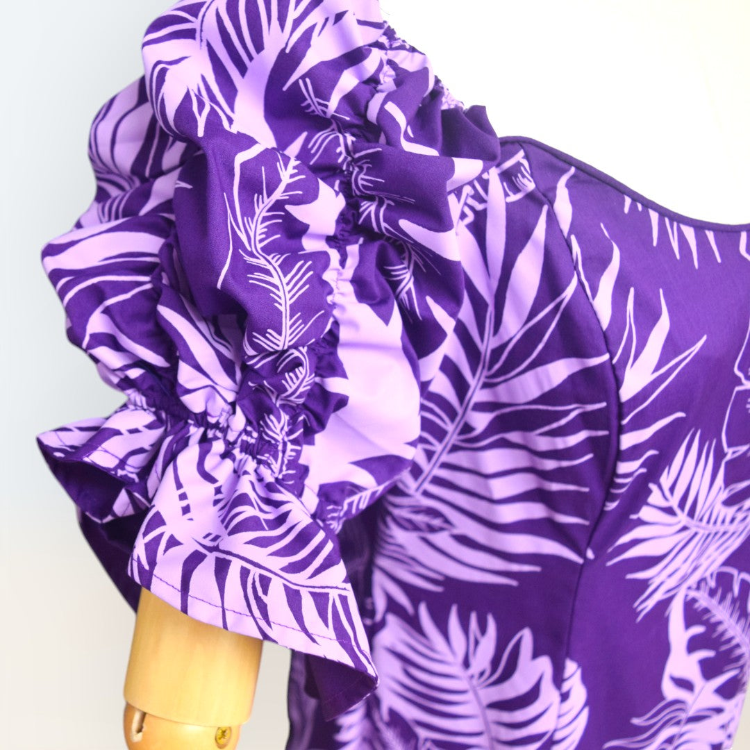 Elegant Purple Hawaiian Leaf Long 
Dress