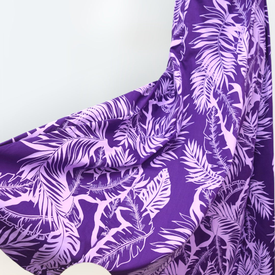 Elegant Purple Hawaiian Leaf Long 
Dress