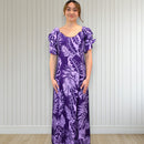 Elegant Purple Hawaiian Leaf Long 
Dress