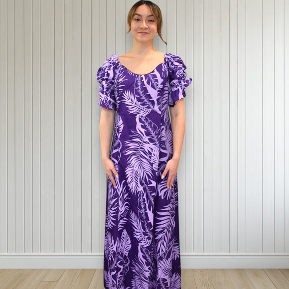 Elegant Purple Hawaiian Leaf Long 
Dress