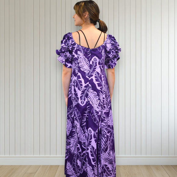 Elegant Purple Hawaiian Leaf Long 
Dress