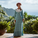 Elegant Rayon Long Dress with Lace Frill Collar-1