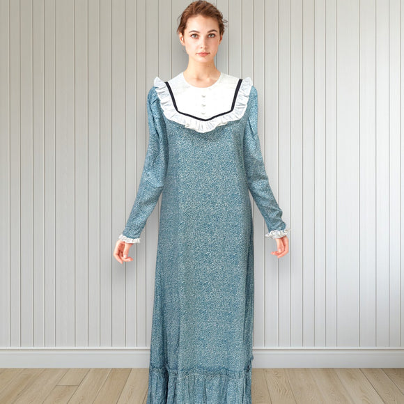 Elegant Rayon Long Dress Lace Frill Collar