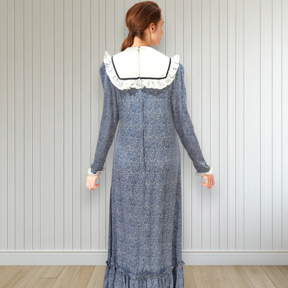 Elegant Rayon Long Dress Lace Frill Collar
