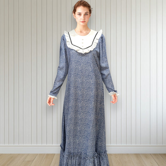 Elegant Rayon Long Dress Lace Frill Collar