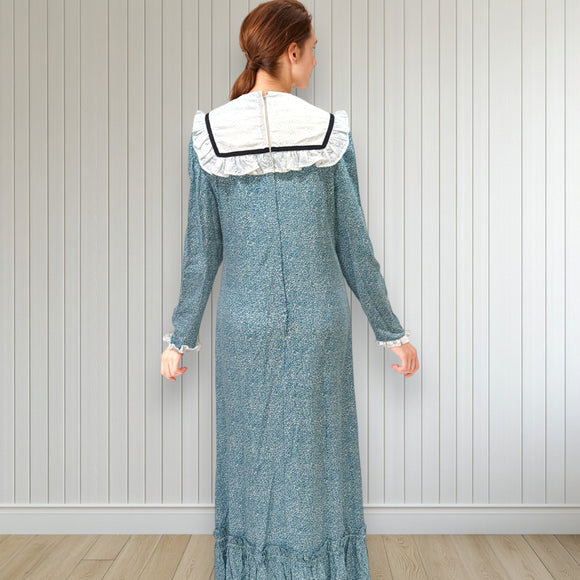 Elegant Rayon Long Dress Lace Frill Collar