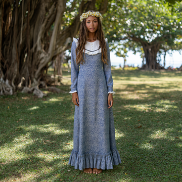 Elegant Rayon Long Sleeve Dress with Lace Frill Collar Cottage core