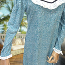 Elegant Rayon Long Dress Lace Frill Collar