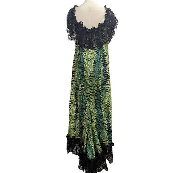 Hawaiian Holomuʻu – Fern Print & Black Lace Mermaid Line Hawaiian Dress | Made in Hawaii