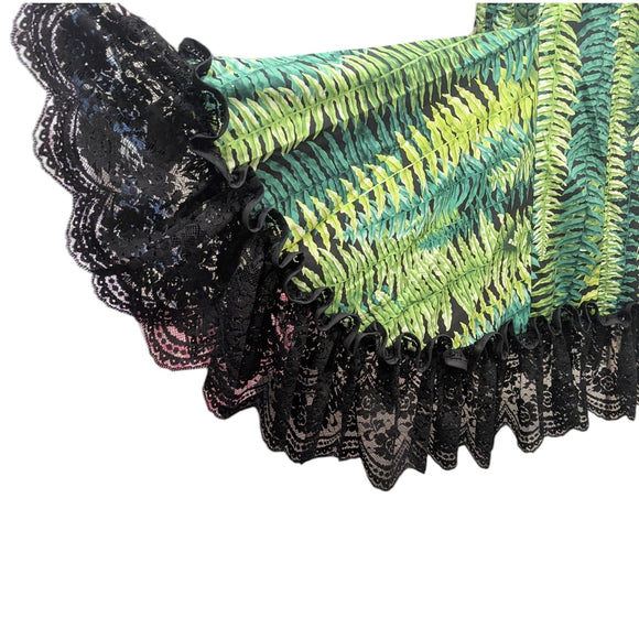 Hawaiian Holomuʻu – Fern Print & Black Lace Mermaid Line Hawaiian Dress | Made in Hawaii