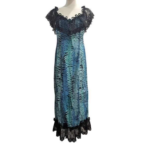 Hawaiian Holomuʻu – Fern Print & Black Lace Mermaid Line Hawaiian Dress | Made in Hawaii