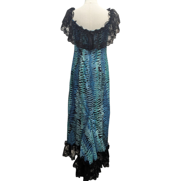 Hawaiian Holomuʻu – Fern Print & Black Lace Mermaid Line Hawaiian Dress | Made in Hawaii