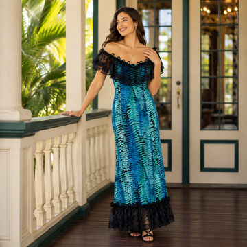 Hawaiian Holomuʻu – Fern Print & Black Lace Mermaid Line Hawaiian Dress | Made in Hawaii - 0