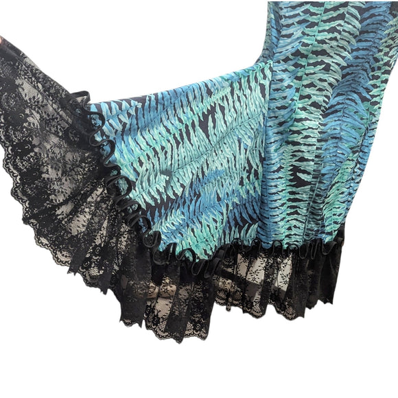 Hawaiian Holomuʻu – Fern Print & Black Lace Mermaid Line Hawaiian Dress | Made in Hawaii