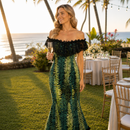 Hawaiian Holomuʻu – Fern Print & Black Lace Mermaid Line Hawaiian Dress | Made in Hawaii-4