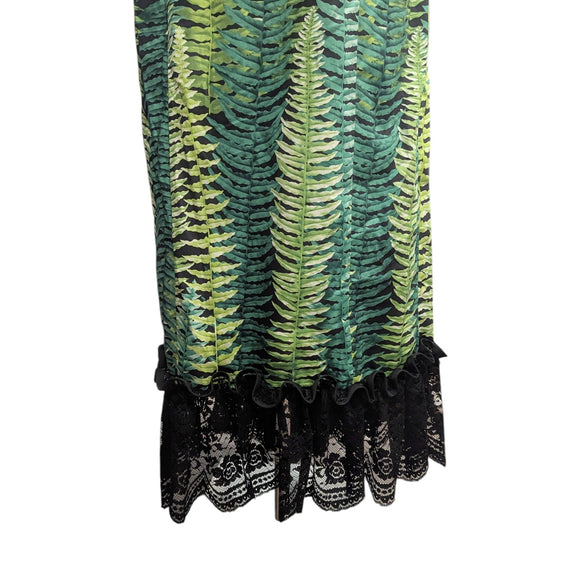 Hawaiian Holomuʻu – Fern Print & Black Lace Mermaid Line Hawaiian Dress | Made in Hawaii