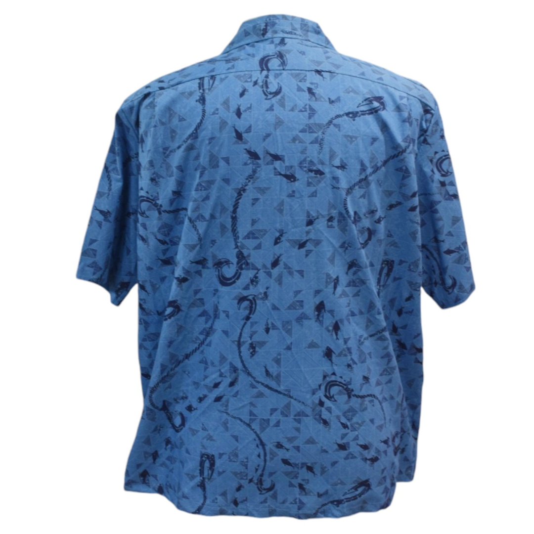 FishHookLuckyPrintHawaiianShirtBlue