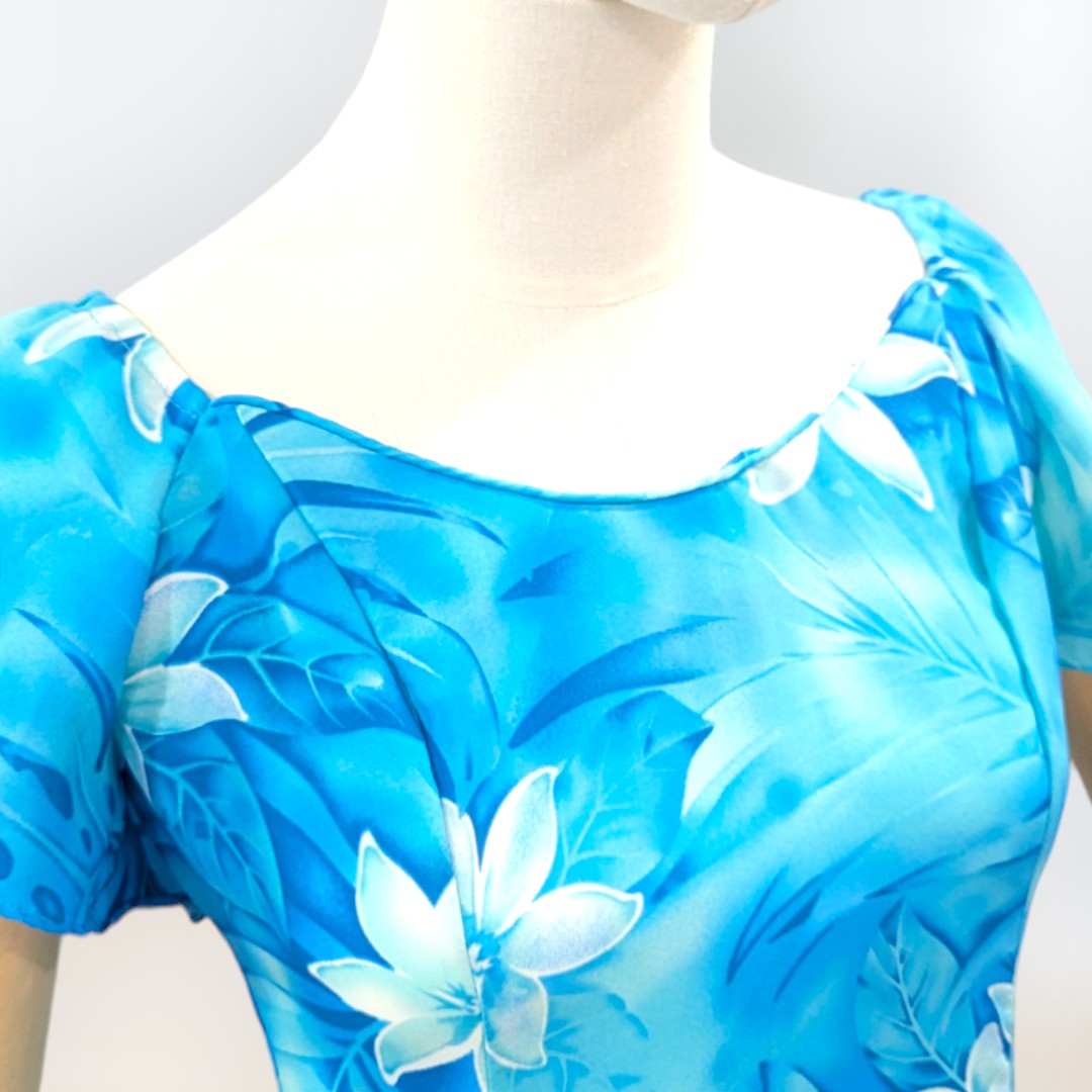 FlareSleeveHawaiianRayonDress-LightBlue