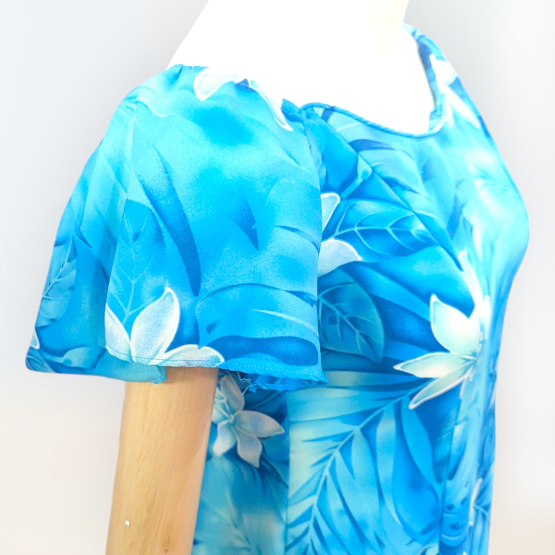 FlareSleeveHawaiianRayonDress-LightBlue