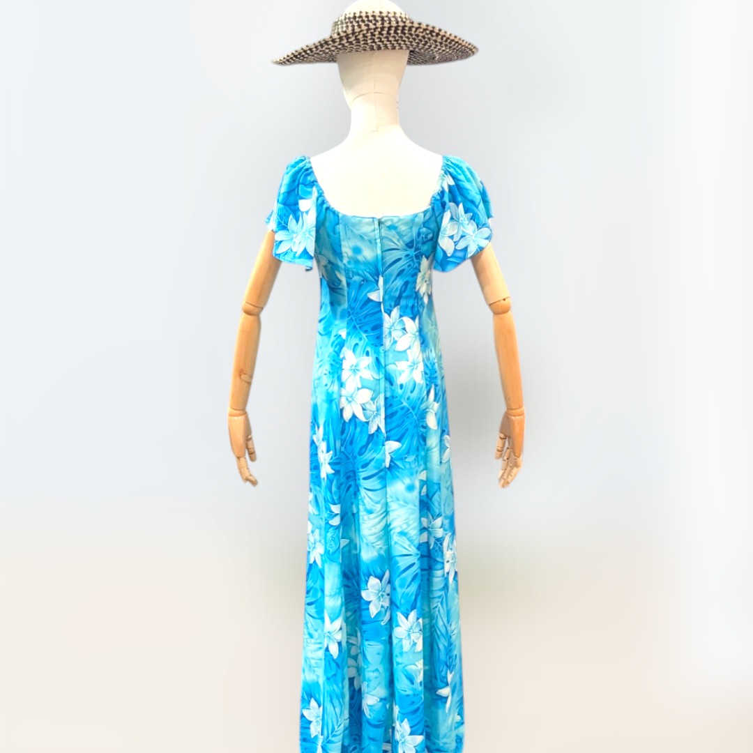 FlareSleeveHawaiianRayonDress-LightBlue