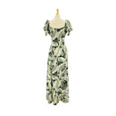 Flare Sleeve  Hawaiian plants Print Rayon Dress - khaki