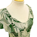 Flare Sleeve  Hawaiian plants Print Rayon Dress - khaki