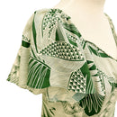 Flare Sleeve  Hawaiian plants Print Rayon Dress - khaki