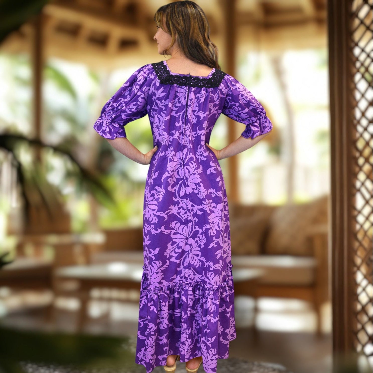 Floral Half Sleeve Muumuu Purple