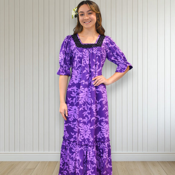Floral Half Sleeve Muumuu Purple