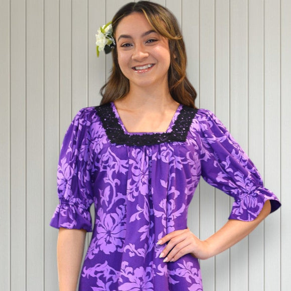 Floral Half Sleeve Muumuu Purple