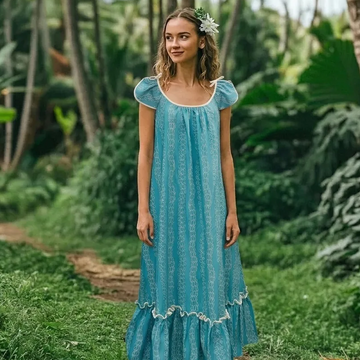 Coral Pink Hawaiian Muumuu Dress – Vintage-Inspired Cotton Resort Maxi Dress 8421 - 0