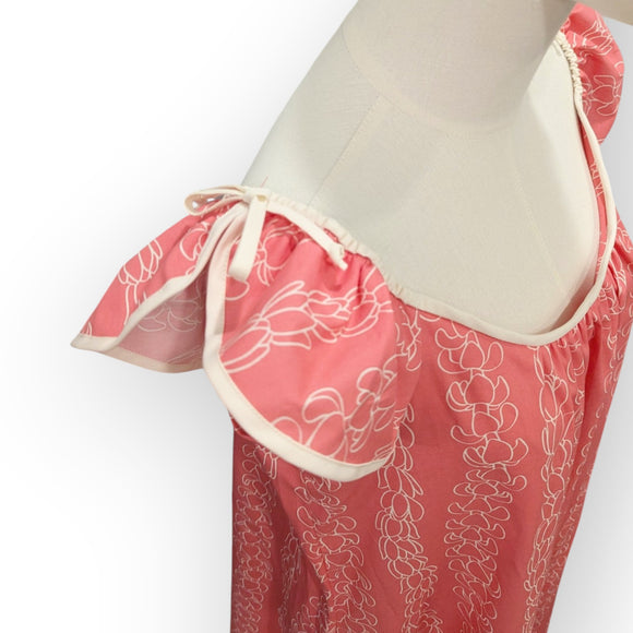 Coral Pink Hawaiian Muumuu Dress – Vintage-Inspired Cotton Resort Maxi Dress 8421